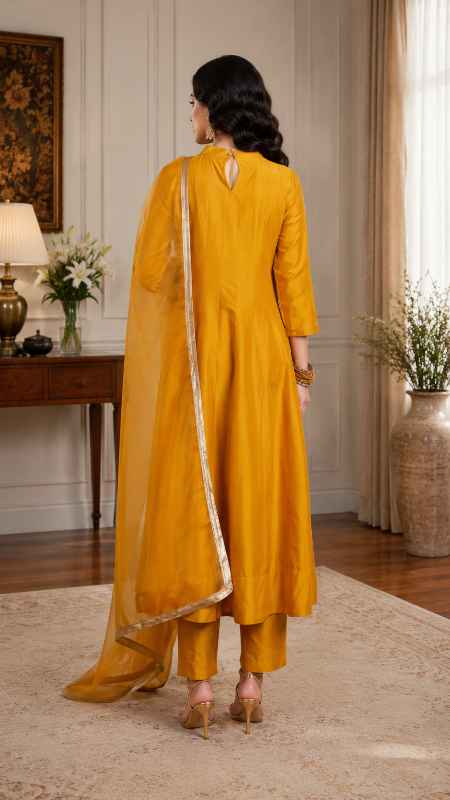 Women's Embroidered Kalidar Kurta Pant Set with Organza Dupatta Back